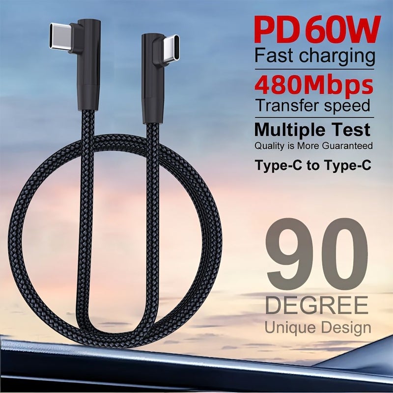 5 قطع كابل شحن USB C إلى USB C بزاوية قائمة 3 أمبير مضفر سريع غير متشابك لمزامنة البيانات بسرعة 480 ميجابت في الثانية للهواتف الذكية والأجهزة اللوحية وأجهزة الكمبيوتر المحمولة - Image 2