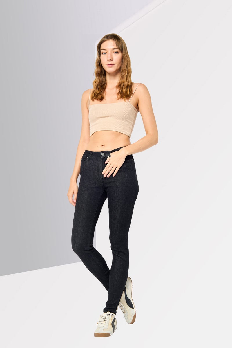 Karl Lagerfeld Women Skinny Fit Dark Wash Stretchable Denim, Black  - Image 2