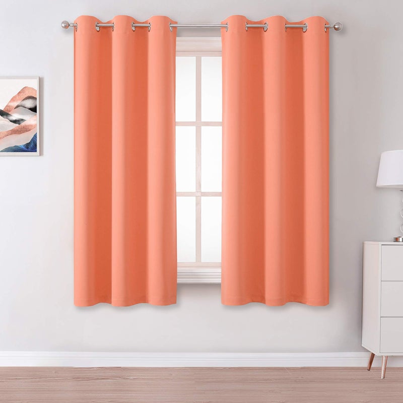 DUALIFE Burnt Coral Blackout Curtain Panels for Girls Bedroom -Coral Drapes 54 Inch Length 2 Panels Set Solid Thermal Insulated Room Darkening Curtains with Grommet 38 W x 54 L Inch - Image 1