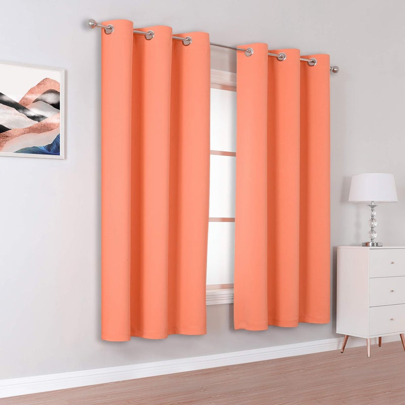 DUALIFE Burnt Coral Blackout Curtain Panels for Girls Bedroom -Coral Drapes 54 Inch Length 2 Panels Set Solid Thermal Insulated Room Darkening Curtains with Grommet 38 W x 54 L Inch - Image 2