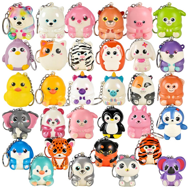 GOLDGE 32 Pcs Squishy Animal Keychains Colorful Party Favors Goodie Bag Pinata Stuffers Classroom Carnival Prizes Treasure Box Toys for Kids 32 Pcs Squishy Animal Keychains - Image 3