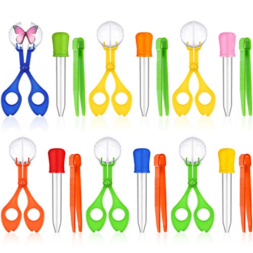 Mudder 18 Pieces Fine Motor Skill Toys Include 6 Handy Scoopers 6 Jumbo Tweezers 6 Rubber Tipped Dropper Bug Insects Catcher Science Sensory Learning Tool Backyard Outdoor Explorer Kit Skill Development - Image 1