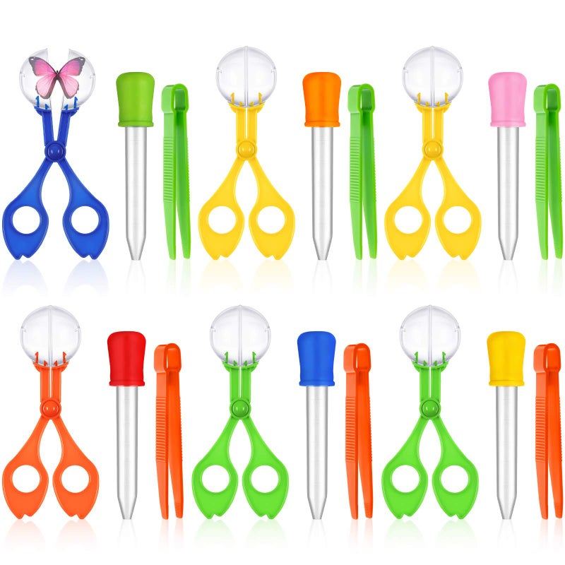 Mudder 18 Pieces Fine Motor Skill Toys Include 6 Handy Scoopers 6 Jumbo Tweezers 6 Rubber Tipped Dropper Bug Insects Catcher Science Sensory Learning Tool Backyard Outdoor Explorer Kit Skill Development - Image 2