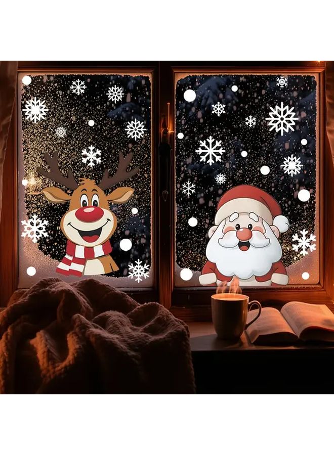 Reusable Static Cling Christmas Window Stickers Fun Jd153 Semi Gloss Winter Holiday Decorations For Glass Door And Window Santa Reindeer Snowman Snowflakes No Residue Easy Stick - Image 2