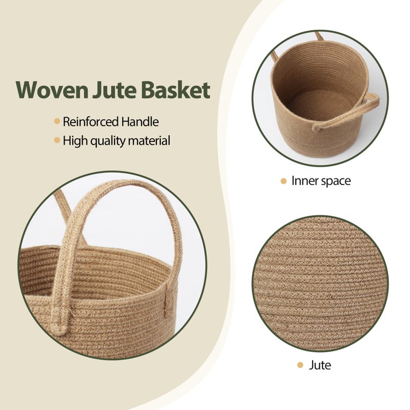 WILLITAT Round Wicker Basket with Handle, 11"x11" Woven Jute Plant Basket for 10" Pot, Indoor Boho Tree Planter, Decorative Flower Pot Cover, Rustic Holder for Plants and Decor, Shoe Bin for Entryway - Image 3
