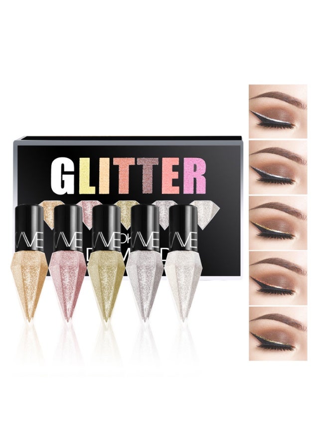 Glitter 5pcs Shimmer Eyeliner & Eyeshadow Stick Set - Waterproof, Smudge-Proof, Silvery Rose Golden Glitter Eyeliner & Eyeshadow Makeup - Image 2