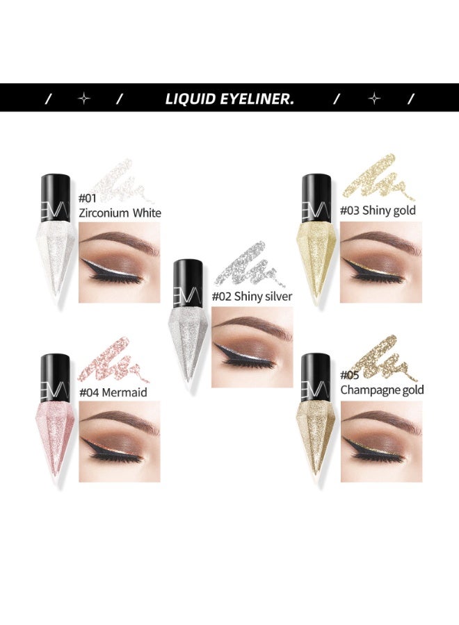 Glitter 5pcs Shimmer Eyeliner & Eyeshadow Stick Set - Waterproof, Smudge-Proof, Silvery Rose Golden Glitter Eyeliner & Eyeshadow Makeup - Image 3