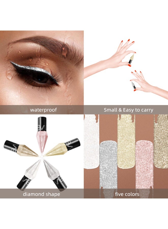 Glitter 5pcs Shimmer Eyeliner & Eyeshadow Stick Set - Waterproof, Smudge-Proof, Silvery Rose Golden Glitter Eyeliner & Eyeshadow Makeup - Image 5