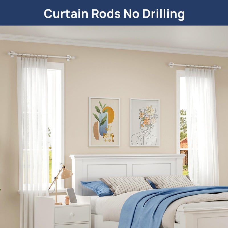 ENJOYBASICS 2 Pack No Drill Curtain Rods for Window 28 to 48 Inches, 5/8 Inch Diameter Renter Friendly Drapery Rod with Adhesive Brackets without Drilling, Adjustable from 27 to 52 Inches, White - Image 3