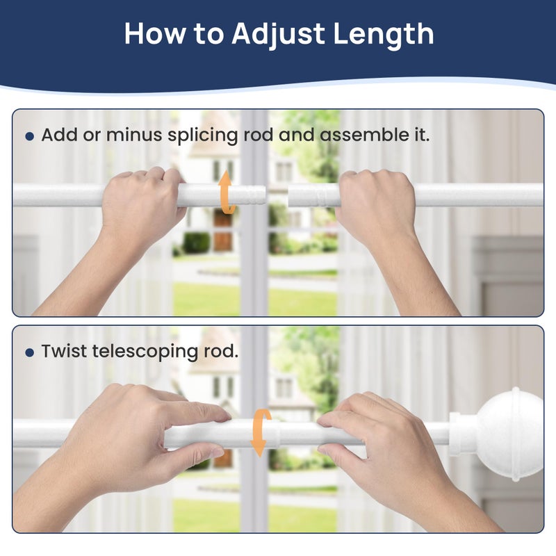 ENJOYBASICS 2 Pack No Drill Curtain Rods for Window 28 to 48 Inches, 5/8 Inch Diameter Renter Friendly Drapery Rod with Adhesive Brackets without Drilling, Adjustable from 27 to 52 Inches, White - Image 5