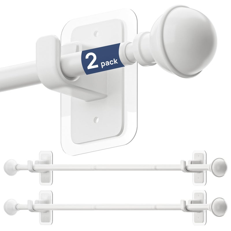 ENJOYBASICS 2 Pack No Drill Curtain Rods for Window 28 to 48 Inches, 5/8 Inch Diameter Renter Friendly Drapery Rod with Adhesive Brackets without Drilling, Adjustable from 27 to 52 Inches, White - Image 1
