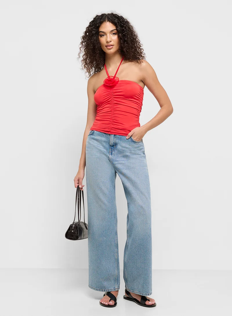 Ginger Halter Neck Crosage Detail Ruched Top