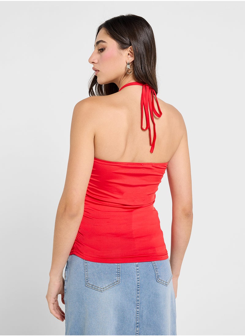 Ginger - Halter Neck Crosage Detail Ruched Top - Image 1