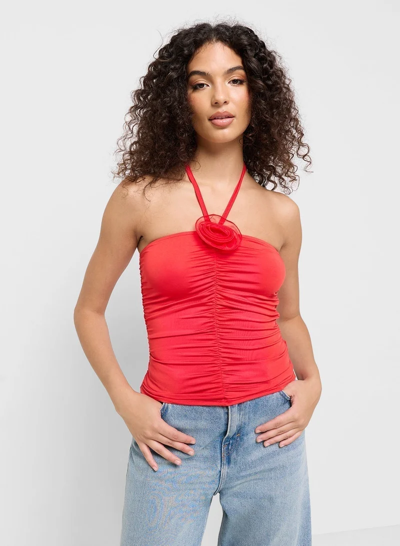 Ginger Halter Neck Crosage Detail Ruched Top
