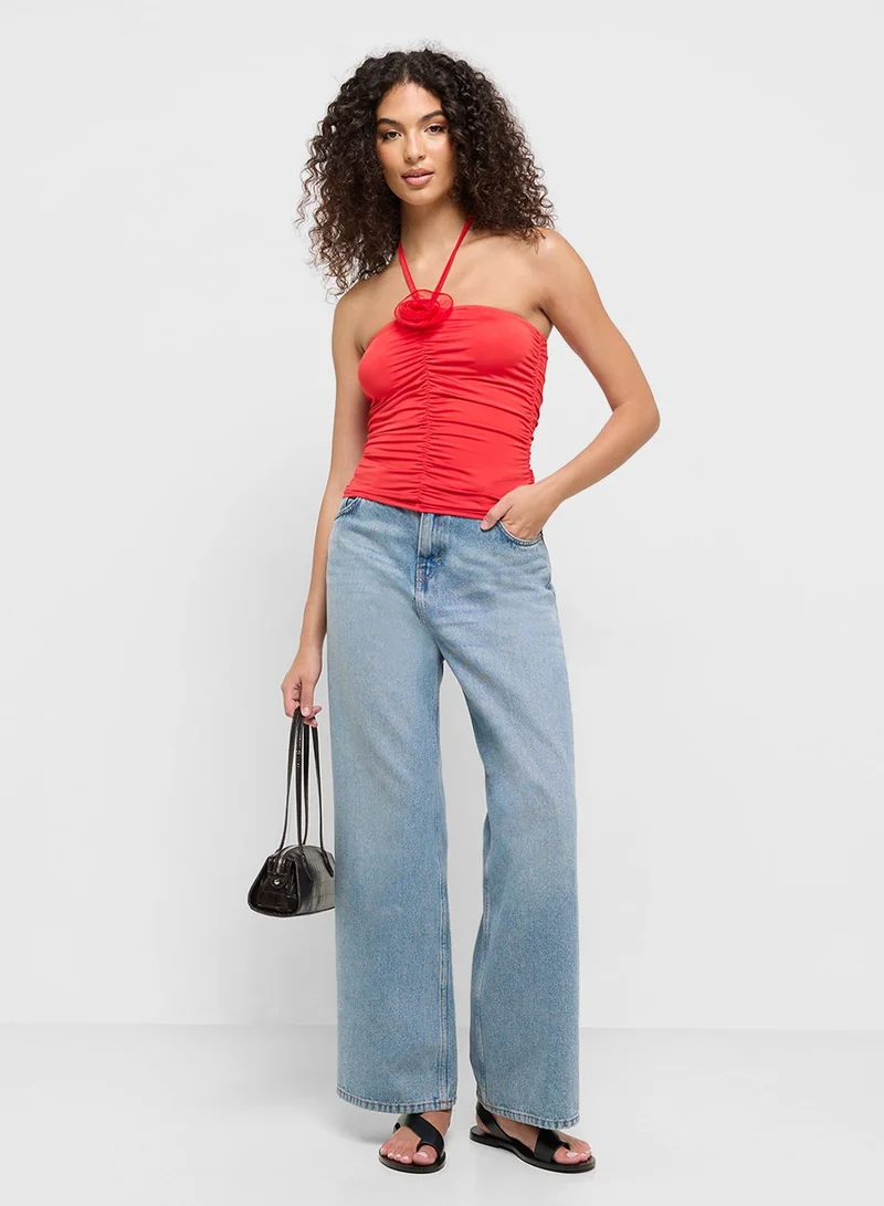 Ginger  Halter Neck Crosage Detail Ruched Top for Women | Best Price UAE