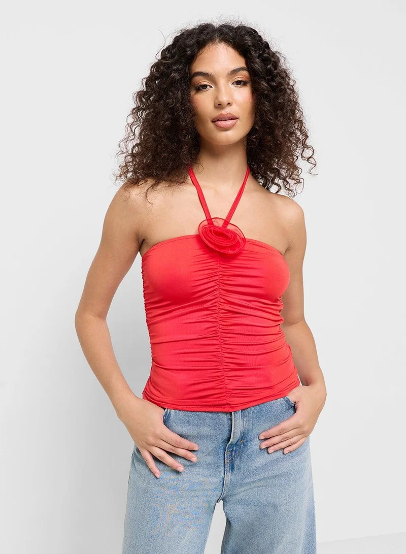Halter Neck Crosage Detail Ruched Top