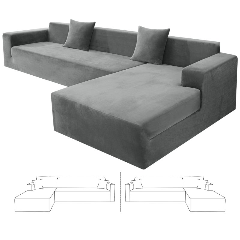 ZNSAYOTX 2026 Soft Velvet Sectional Couch Covers, Luxury Plush Slipcovers with Elastic Bottom for L Shape Sectional Sofa, 2 Pcs Pet Friendly Protector (3 Seat Couch + 3 Seat Chaise, Grey) - Image 1