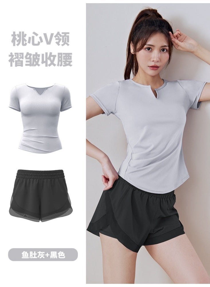 2PCS Yoga Suit Women's Suit Summer High-end Sense  Training Running Sports Short-sleeved Professional Fitness Clothes - Image 1