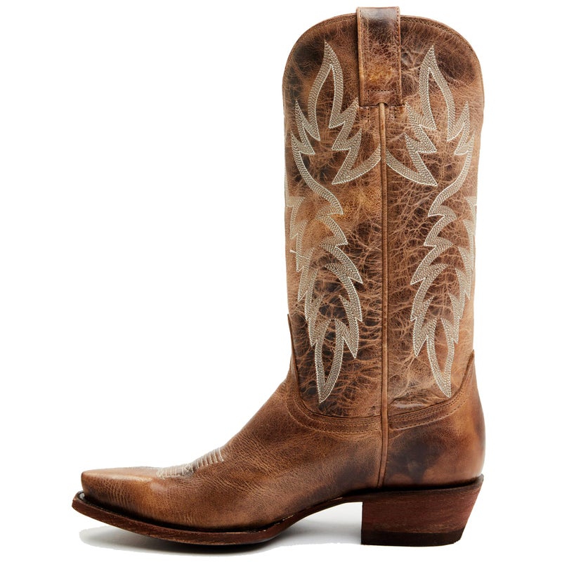 STALOV Cowboy Boots for Women Embroidered Chunky Heel Mid Calf Pointed Toe Pull On Western Fashion Cowgirl Boot Tan US9 - Image 4