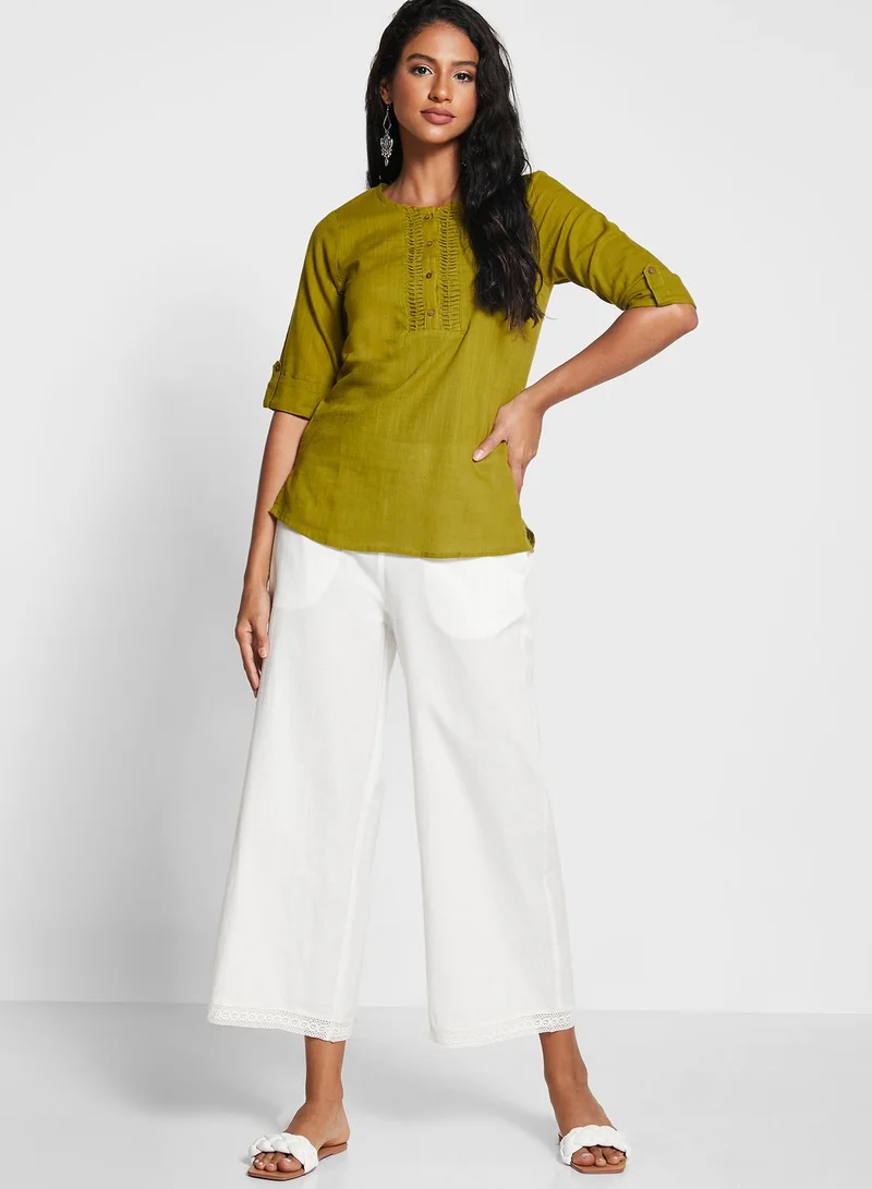 kolaba Cotton Top With Wave Tuck Placket Detail