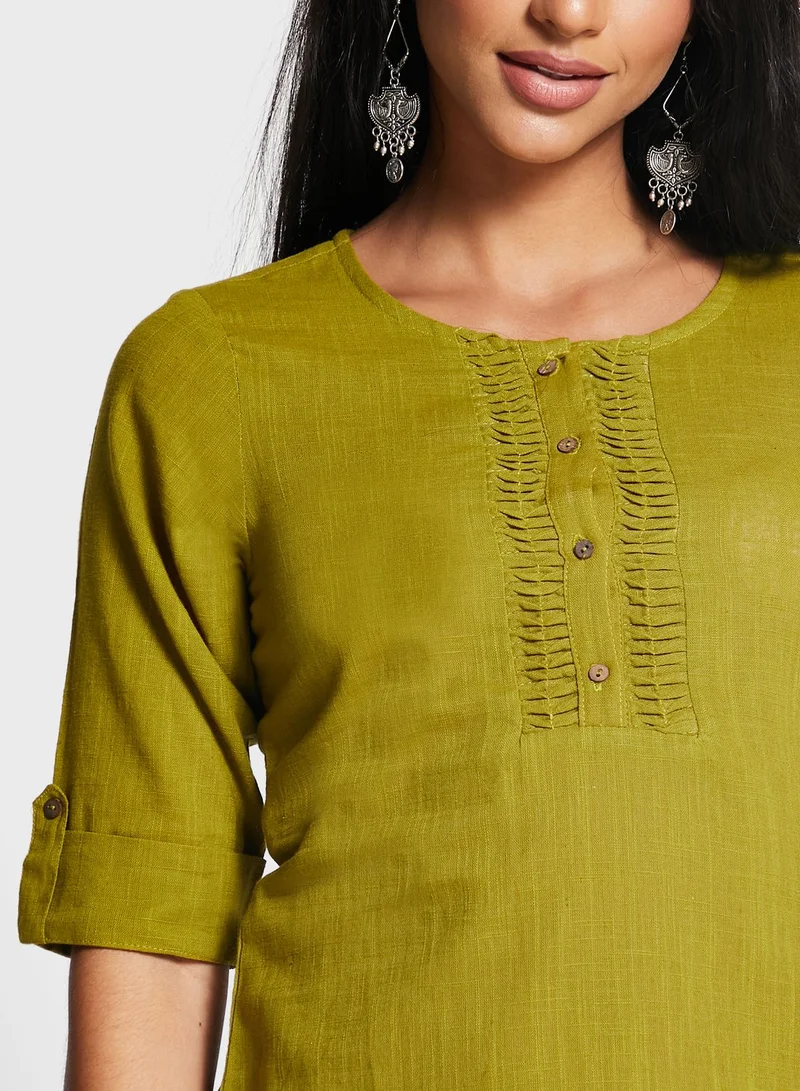 kolaba Cotton Top With Wave Tuck Placket Detail
