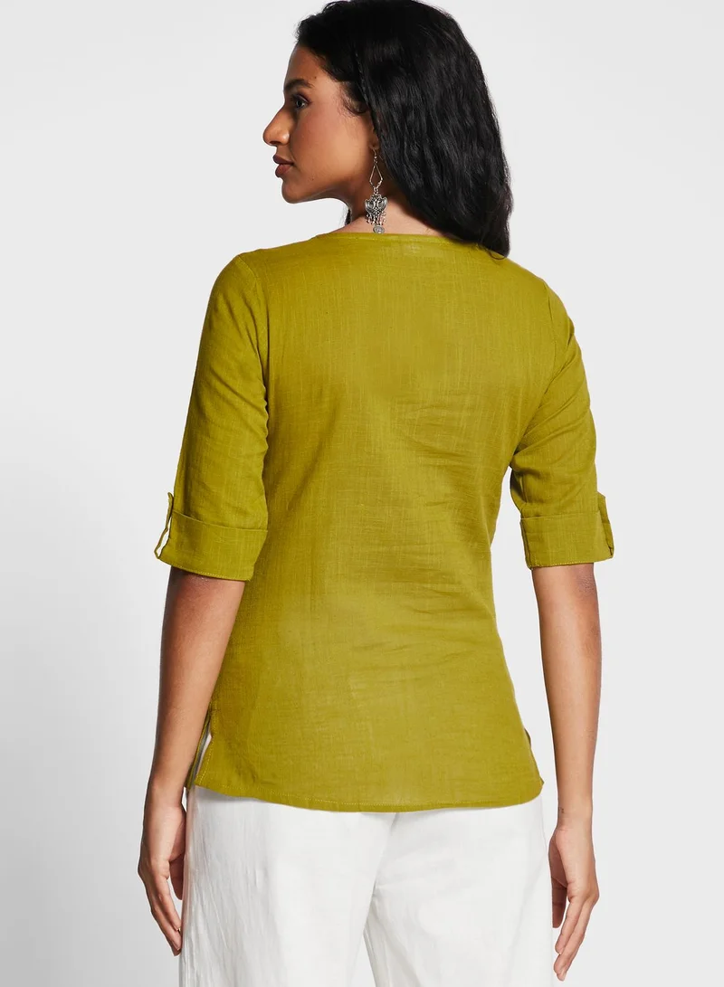 kolaba Cotton Top With Wave Tuck Placket Detail
