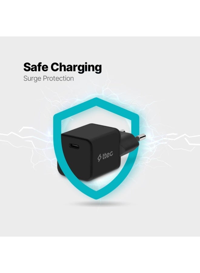 TTec Smart Charger PD USB-C 20W Travel Charger,Black - Image 4