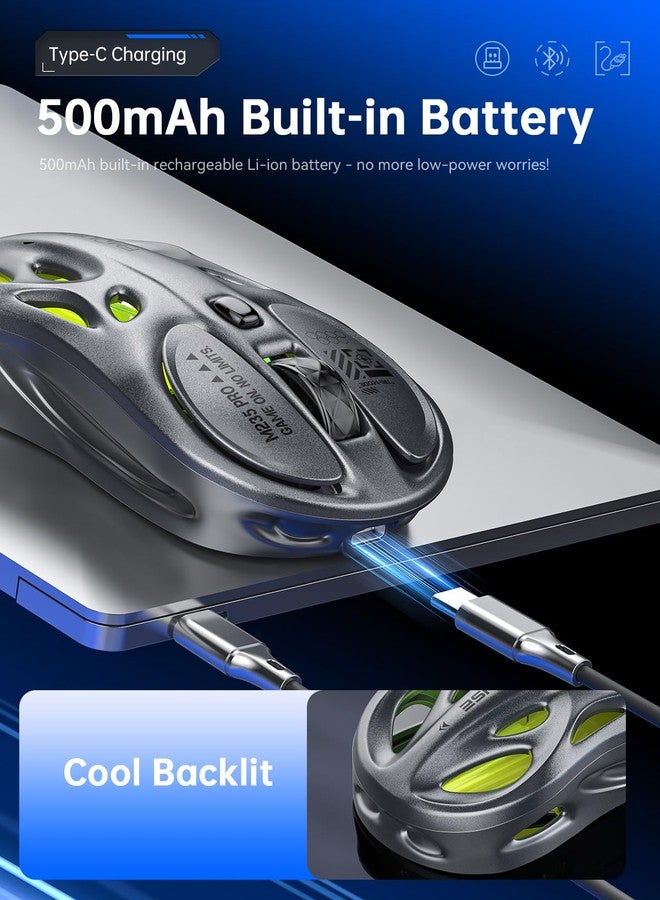 إف ماوس ماوس لاسلكي ثلاثي الأوضاع من FMOUSE (2.4 جيجا هرتز/بلوتوث/سلكي)، تصميم مريح وأنيق، أزرار جانبية، إضاءة RGB، قابل لإعادة الشحن من النوع C لأجهزة Mac/الكمبيوتر المحمول/iPad (للألعاب/المكتب) - رمادي - Image 4