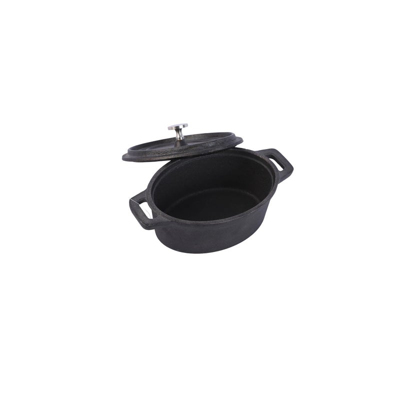 alsaifhome Cast Iron Pot with Lid, Small Oval Design, 12 cm Size, Even Heat Distribution, For Cooking and Serving – Black - Image 2