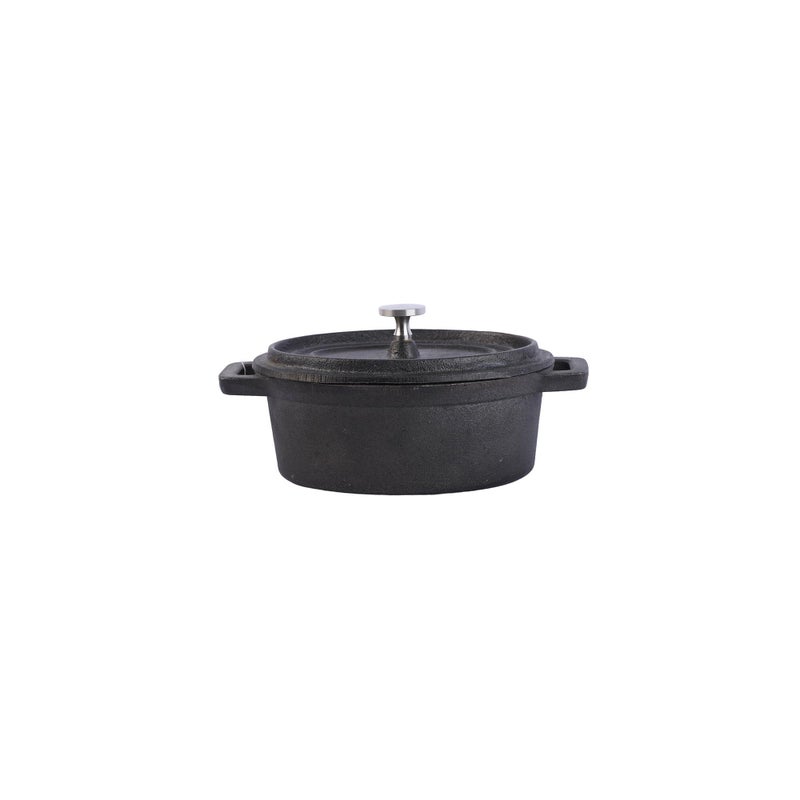 alsaifhome Cast Iron Pot with Lid, Small Oval Design, 12 cm Size, Even Heat Distribution, For Cooking and Serving – Black - Image 3