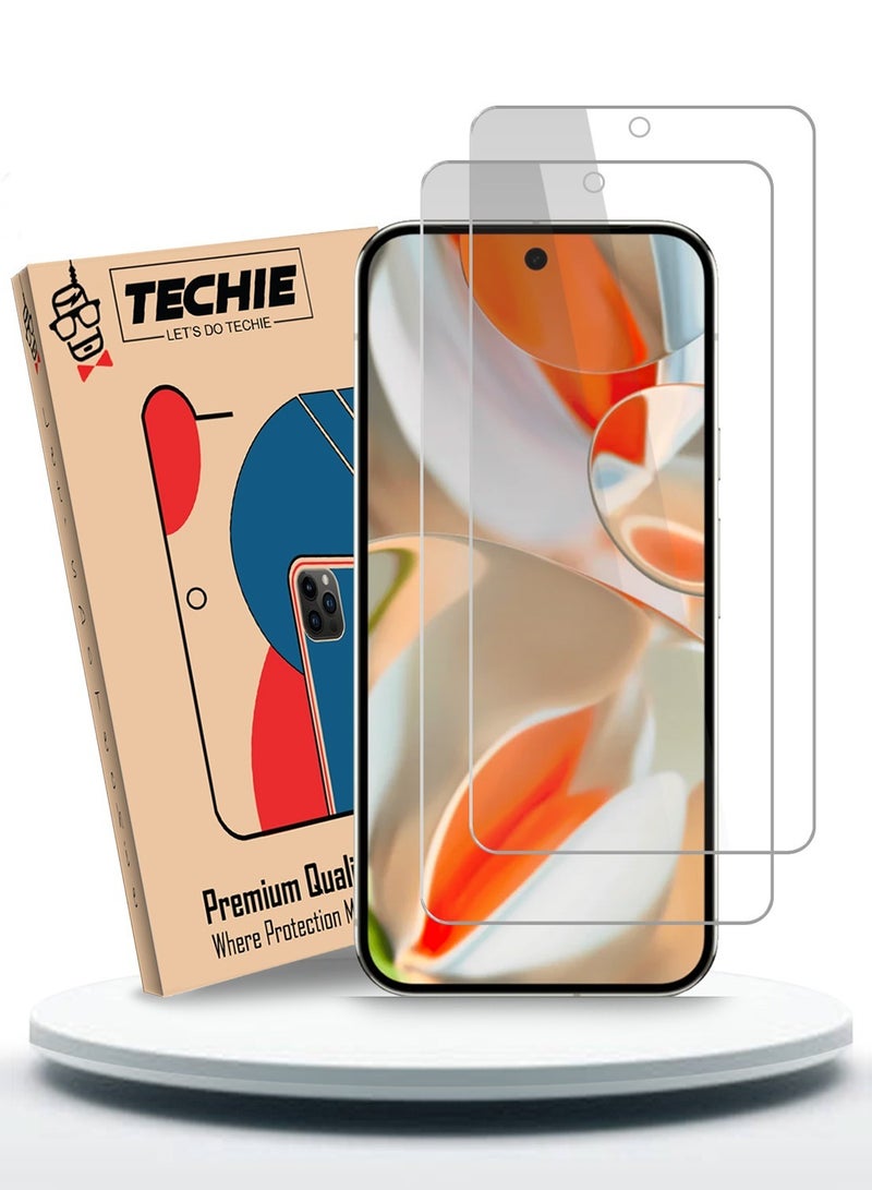 Techie حماية شاشة زجاجية مقسّاة HD بحجم 2 عبوة لجهاز Google Pixel 9 Pro / 9 5G - مضادة للانعكاس ومضادة للفقاعات بصلابة 9H وسمك 0.33 مم وحواف مدورة وسهولة في التركيب - Image 1