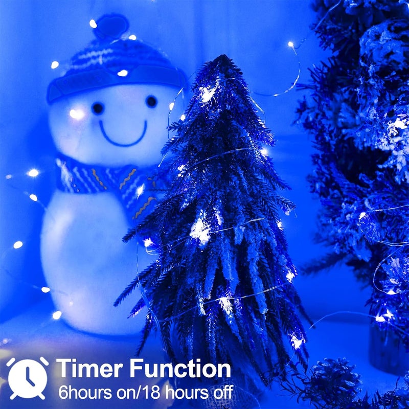 YAOZHOU Christmas Decorations Blue Fairy String Lights, Battery Operated with Timer, 2 Pack Total 33FT 100 Led Mini Battery Powered Twinkle Mason Jar Waterproof Firefly Lights DIY Party - Image 2