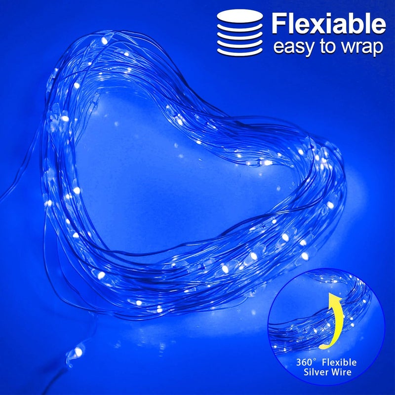 YAOZHOU Christmas Decorations Blue Fairy String Lights, Battery Operated with Timer, 2 Pack Total 33FT 100 Led Mini Battery Powered Twinkle Mason Jar Waterproof Firefly Lights DIY Party - Image 3