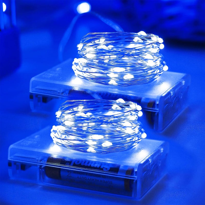 YAOZHOU Christmas Decorations Blue Fairy String Lights, Battery Operated with Timer, 2 Pack Total 33FT 100 Led Mini Battery Powered Twinkle Mason Jar Waterproof Firefly Lights DIY Party - Image 1