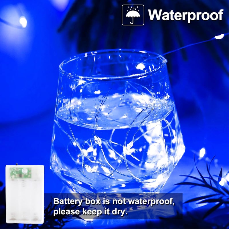 YAOZHOU Christmas Decorations Blue Fairy String Lights, Battery Operated with Timer, 2 Pack Total 33FT 100 Led Mini Battery Powered Twinkle Mason Jar Waterproof Firefly Lights DIY Party - Image 4