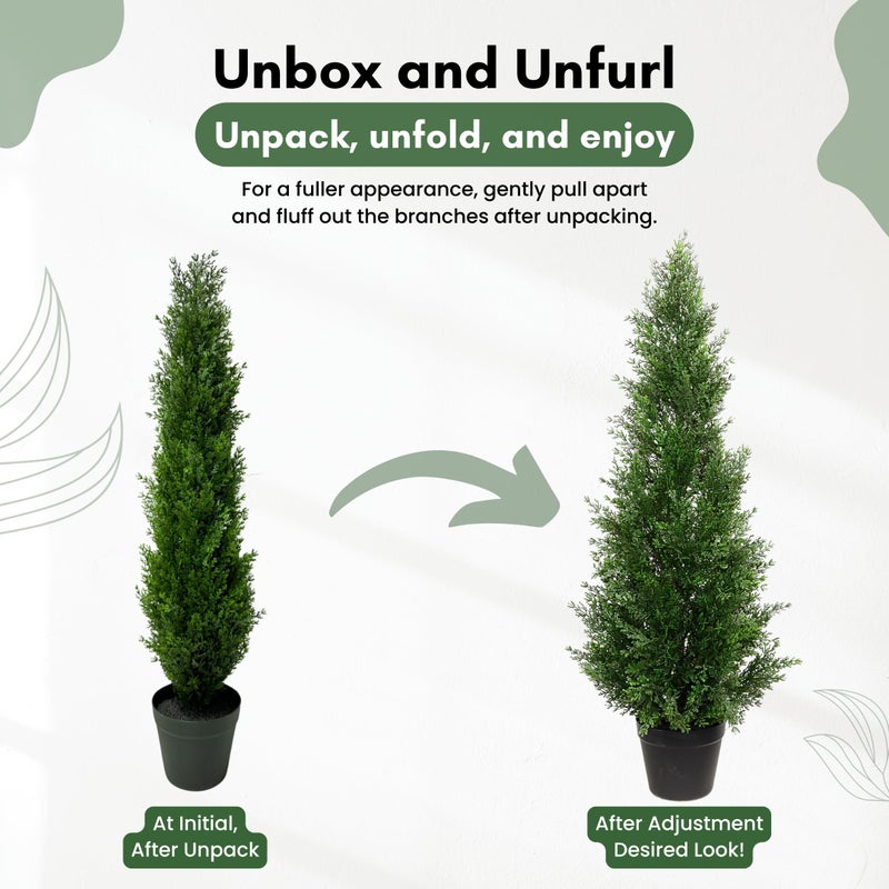 Artificial Home Decor 3ft Artificial Cedar Tree â€“ Outdoor Cedar Tree for Porch, Garden or Patio â€“ UV Resistant Faux Cedar Trees for Outdoor Planters â€“ Faux Cedar Topiary Plants for Planters & Home Decor (2 Pack) - Image 5