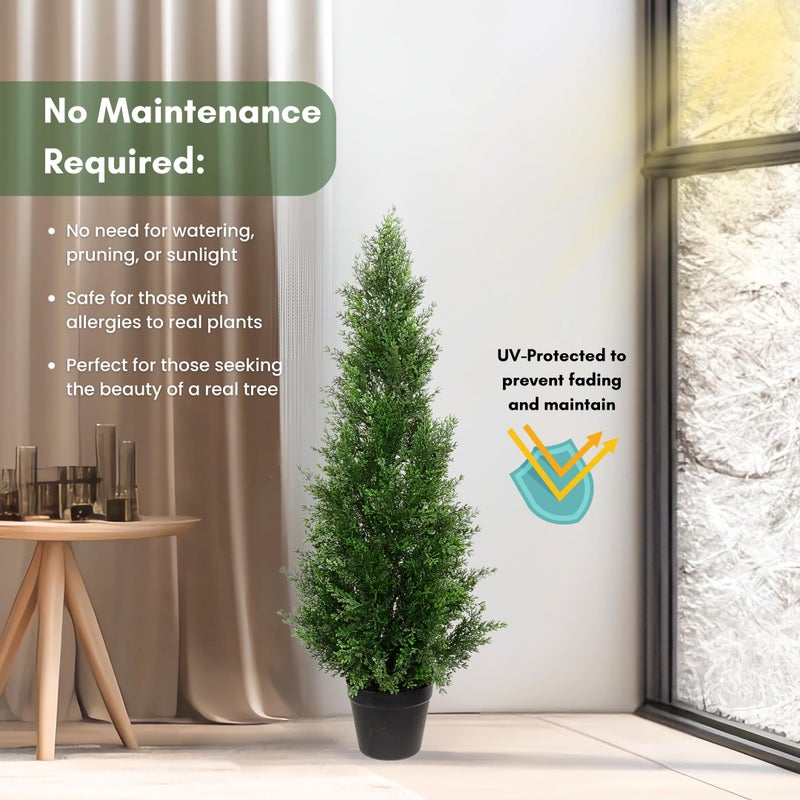 Artificial Home Decor 3ft Artificial Cedar Tree â€“ Outdoor Cedar Tree for Porch, Garden or Patio â€“ UV Resistant Faux Cedar Trees for Outdoor Planters â€“ Faux Cedar Topiary Plants for Planters & Home Decor (2 Pack) - Image 4