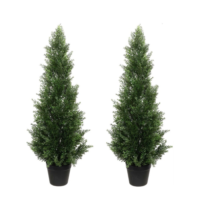 Artificial Home Decor 3ft Artificial Cedar Tree â€“ Outdoor Cedar Tree for Porch, Garden or Patio â€“ UV Resistant Faux Cedar Trees for Outdoor Planters â€“ Faux Cedar Topiary Plants for Planters & Home Decor (2 Pack) - Image 1