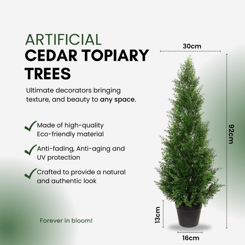 Artificial Home Decor 3ft Artificial Cedar Tree â€“ Outdoor Cedar Tree for Porch, Garden or Patio â€“ UV Resistant Faux Cedar Trees for Outdoor Planters â€“ Faux Cedar Topiary Plants for Planters & Home Decor (2 Pack) - Image 2