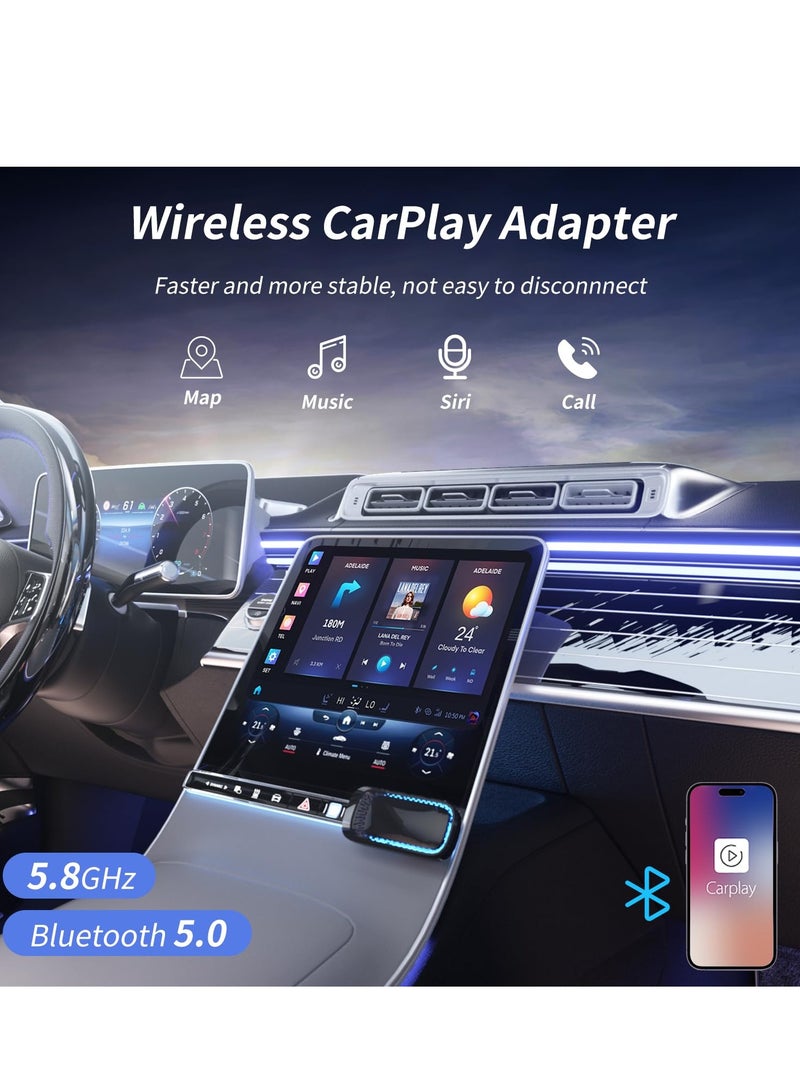 SYOSI Plug & Play CarPlay Wireless Adapter for All Factory Wired CarPlay Cars, Plug & Play Wireless CarPlay Adapter with USB Port Convert Wired to Wireless CarPlay Dongle - Image 2