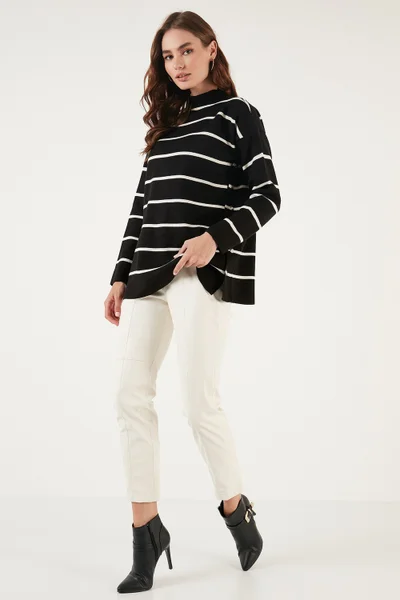Lela Striped Stand Collar Oversize Knitwear Sweater Women's Sweater 4615197Y