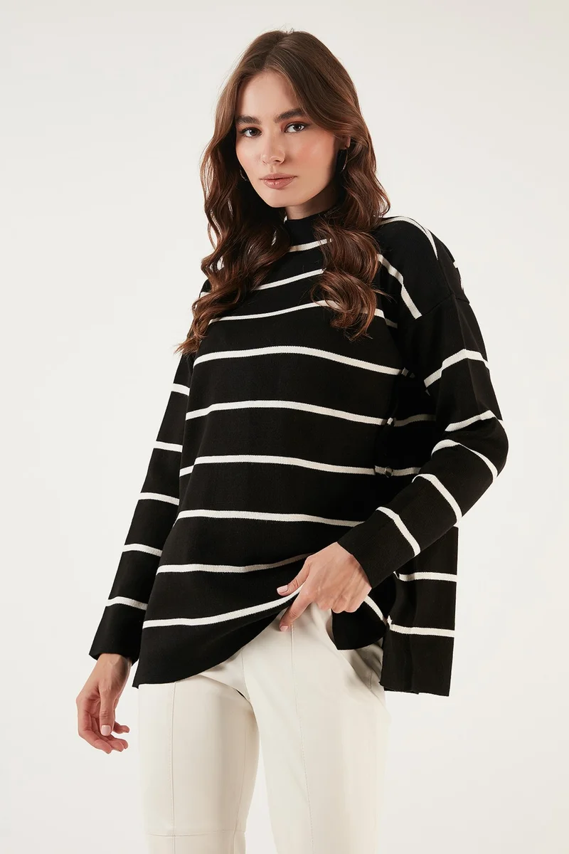 Lela Striped Stand Collar Oversize Knitwear Sweater Women's Sweater 4615197Y