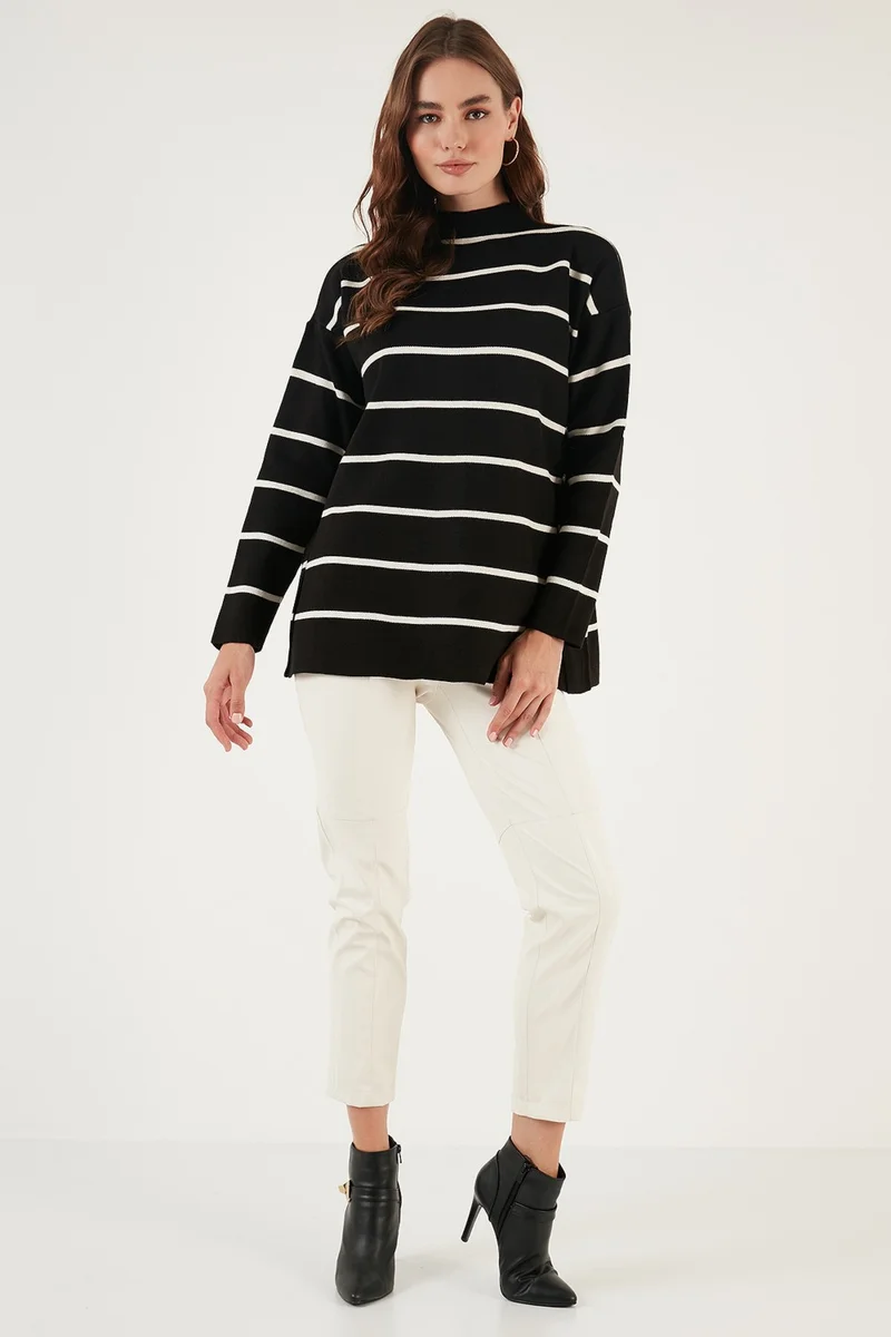Lela Striped Stand Collar Oversize Knitwear Sweater Women's Sweater 4615197Y