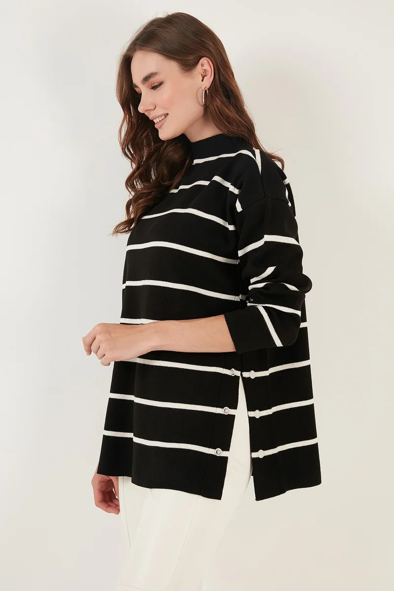 Lela Striped Stand Collar Oversize Knitwear Sweater Women's Sweater 4615197Y