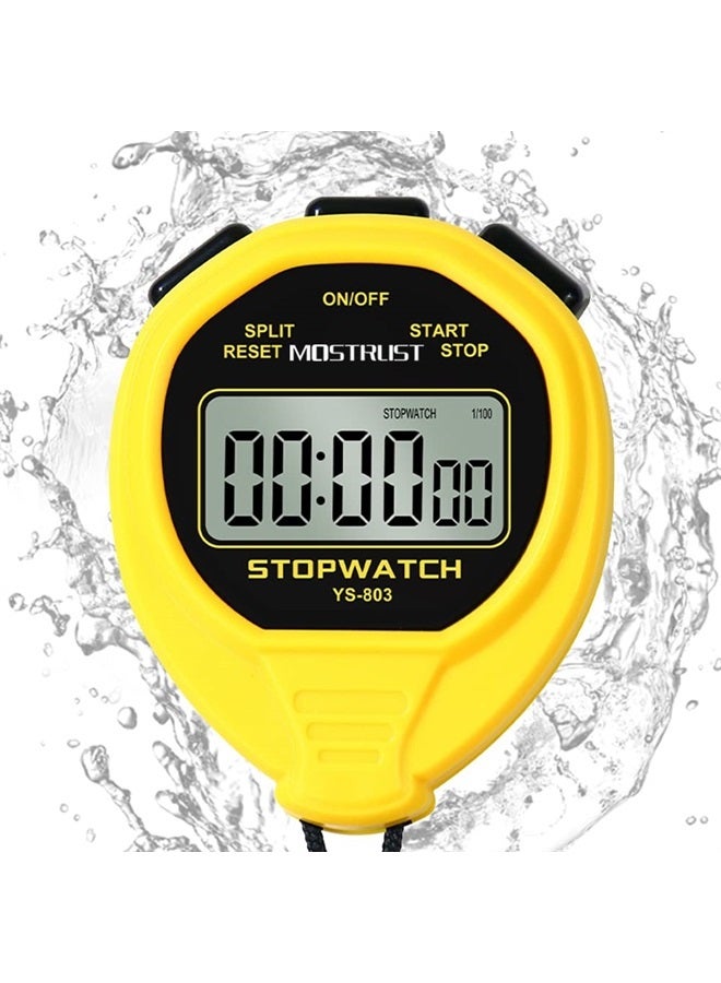 MOSTRUST Digital Simple Waterproof Stopwatch with On/Off, No Bells, No Clock, No Date, Only Basic Silent Stopwatch Large Display for Swimming Sports Kids Coaches (Yellow) - Image 1