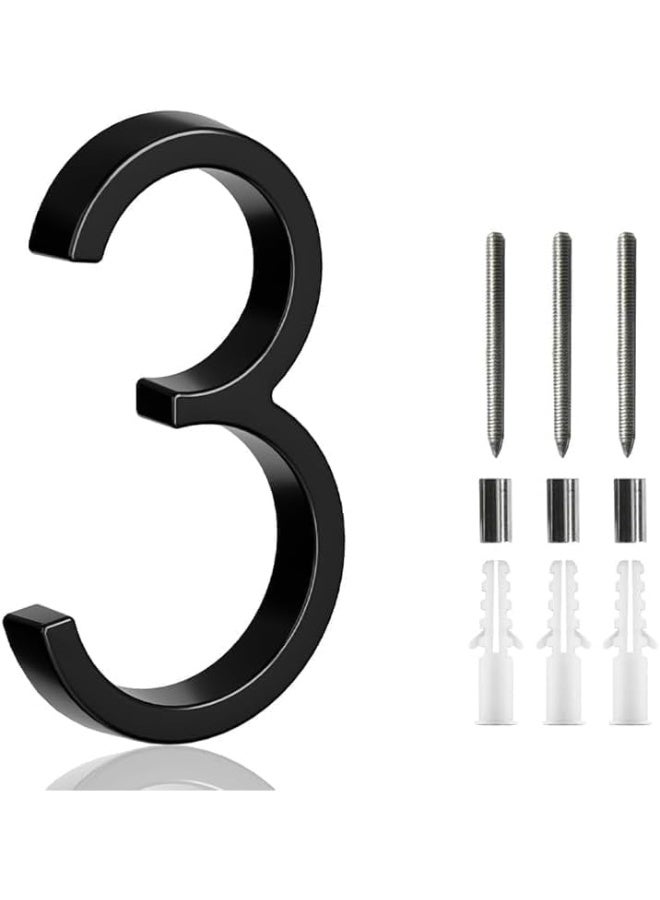VITION Floating House Number 5 Inch, Metal Anti-Rust Outdoor Home Address Plate with Nail Kits for Door Garden Mailbox Decor Signage (Number 3, Black) - Image 1