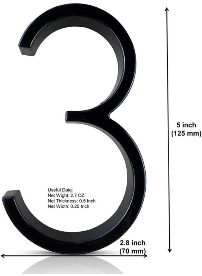 VITION Floating House Number 5 Inch, Metal Anti-Rust Outdoor Home Address Plate with Nail Kits for Door Garden Mailbox Decor Signage (Number 3, Black) - Image 2