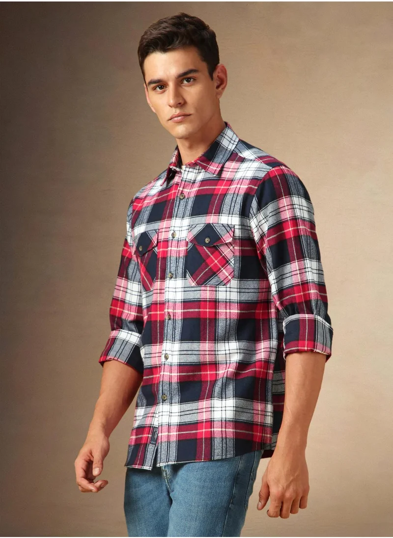 Dennis Lingo Men's Navy 100% Cotton Checkered Shirt