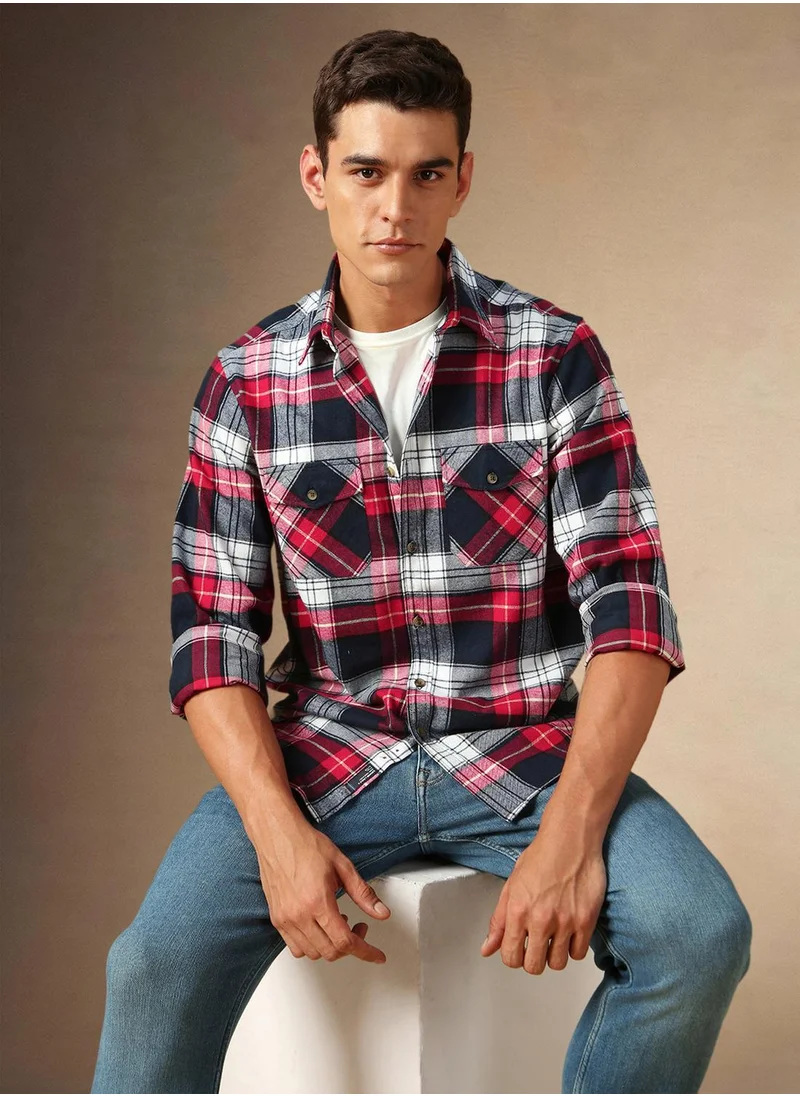 Dennis Lingo Men's Navy 100% Cotton Checkered Shirt