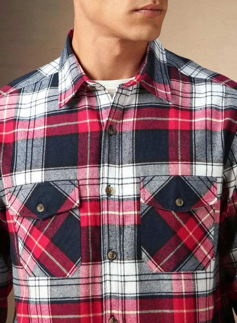 Dennis Lingo Men's Navy 100% Cotton Checkered Shirt